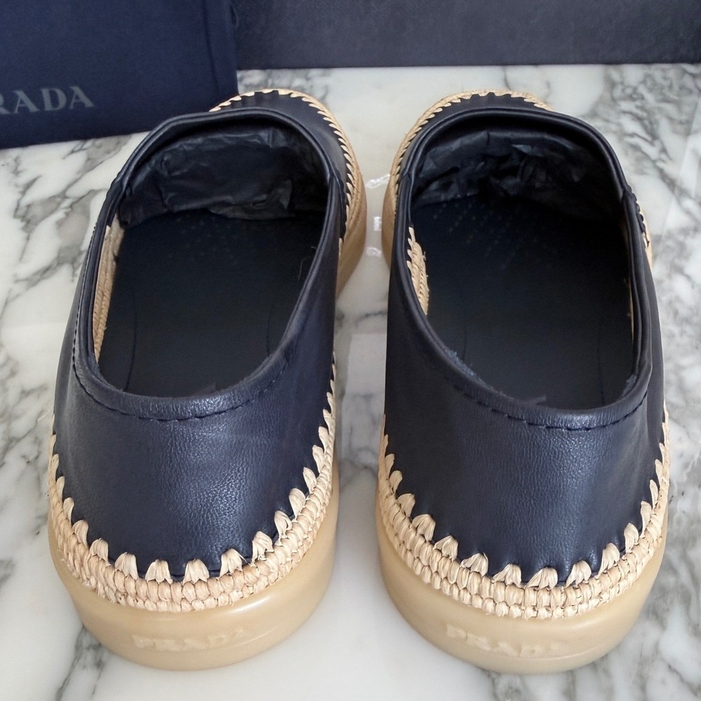 Prada Nappa Leather Mens Loafers Blue Espadrille Rope Trim SlipOn 2DG156 US8 - Picture 10 of 14